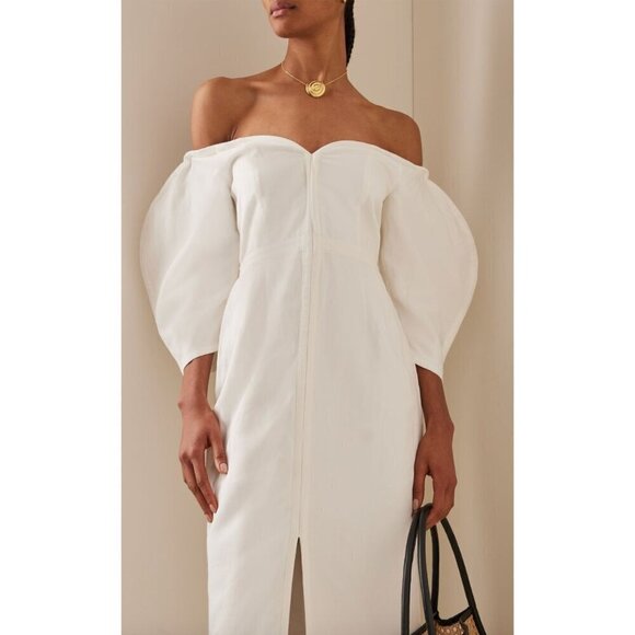 Mara Hoffman Leonara Puff Sleeve Midi Dress Ivory Womens Size 00 - Picture 5 of 15